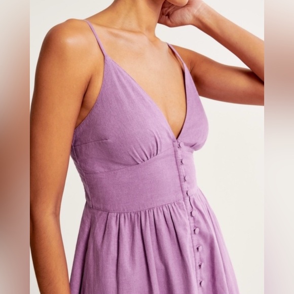 Abercrombie & Fitch Purple Lilac Linen Blend Button Down V Neck Maxi Dress Small - Picture 3 of 10